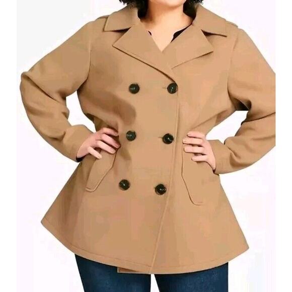 Avenue Plus Size Faux‎ Wool Peacoat Camel Size 30/32 - Picture 2 of 11